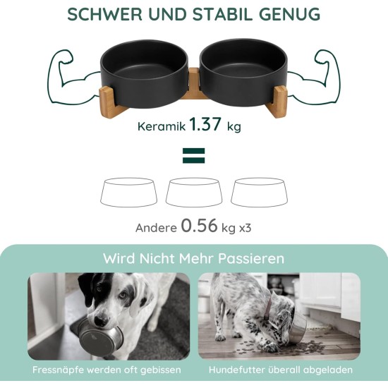 SPUNKYJUNKY Ceramic Double Dog Feeding Bowl with Bamboo Stand, for Cats and Dogs (400 ml, Grey 2) SPUNKYJUNKY Ceramic Double Dog Feeding Bowl with Bamboo Stand, for Cats and Dogs (400 ml, Grey 2)