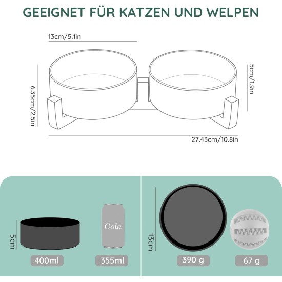 SPUNKYJUNKY Ceramic Double Dog Feeding Bowl with Bamboo Stand, for Cats and Dogs (400 ml, Grey 2) SPUNKYJUNKY Ceramic Double Dog Feeding Bowl with Bamboo Stand, for Cats and Dogs (400 ml, Grey 2)