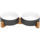 SPUNKYJUNKY Ceramic Double Dog Feeding Bowl with Bamboo Stand, for Cats and Dogs (400 ml, Grey 2) SPUNKYJUNKY Ceramic Double Dog Feeding Bowl with Bamboo Stand, for Cats and Dogs (400 ml, Grey 2)
