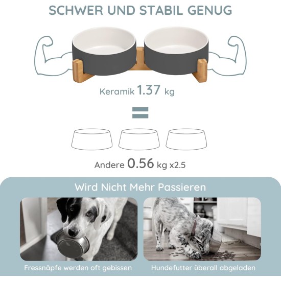 SPUNKYJUNKY Ceramic Double Dog Feeding Bowl with Bamboo Stand, for Cats and Dogs (400 ml, Grey 2) SPUNKYJUNKY Ceramic Double Dog Feeding Bowl with Bamboo Stand, for Cats and Dogs (400 ml, Grey 2)