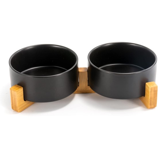 SPUNKYJUNKY Ceramic Double Dog Feeding Bowl with Bamboo Stand, for Cats and Dogs (400 ml, Grey 2) SPUNKYJUNKY Ceramic Double Dog Feeding Bowl with Bamboo Stand, for Cats and Dogs (400 ml, Grey 2)