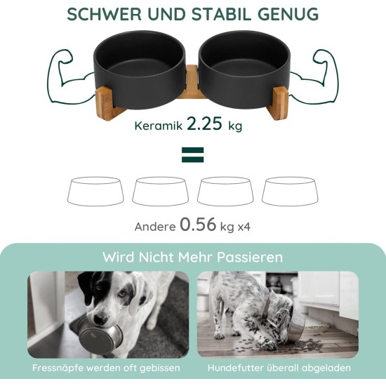 SPUNKYJUNKY Ceramic Double Dog Feeding Bowl with Bamboo Stand, for Cats and Dogs (400 ml, Grey 2) SPUNKYJUNKY Ceramic Double Dog Feeding Bowl with Bamboo Stand, for Cats and Dogs (400 ml, Grey 2)
