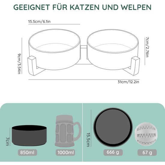 SPUNKYJUNKY Ceramic Double Dog Feeding Bowl with Bamboo Stand, for Cats and Dogs (400 ml, Grey 2) SPUNKYJUNKY Ceramic Double Dog Feeding Bowl with Bamboo Stand, for Cats and Dogs (400 ml, Grey 2)