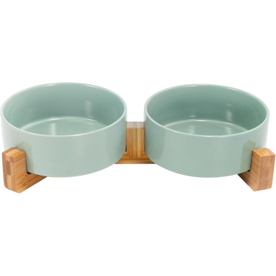 SPUNKYJUNKY Ceramic Double Dog Feeding Bowl with Bamboo Stand, for Cats and Dogs (400 ml, Grey 2) SPUNKYJUNKY Ceramic Double Dog Feeding Bowl with Bamboo Stand, for Cats and Dogs (400 ml, Grey 2)