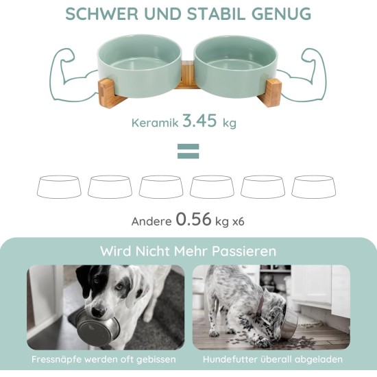 SPUNKYJUNKY Ceramic Double Dog Feeding Bowl with Bamboo Stand, for Cats and Dogs (400 ml, Grey 2) SPUNKYJUNKY Ceramic Double Dog Feeding Bowl with Bamboo Stand, for Cats and Dogs (400 ml, Grey 2)