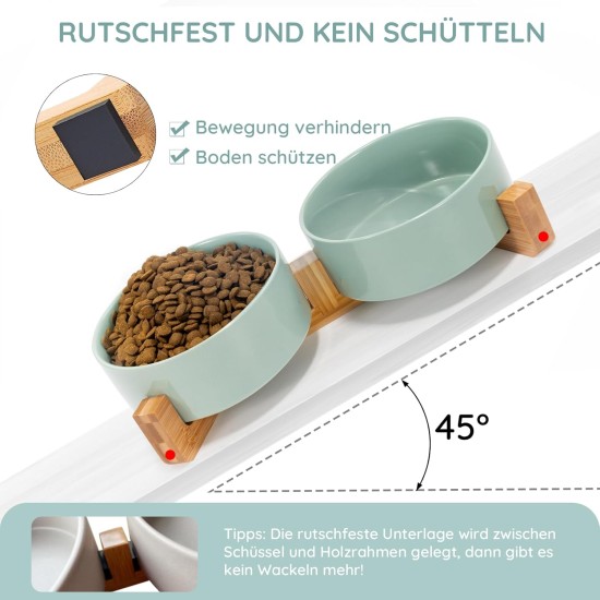 SPUNKYJUNKY Ceramic Double Dog Feeding Bowl with Bamboo Stand, for Cats and Dogs (400 ml, Grey 2) SPUNKYJUNKY Ceramic Double Dog Feeding Bowl with Bamboo Stand, for Cats and Dogs (400 ml, Grey 2)