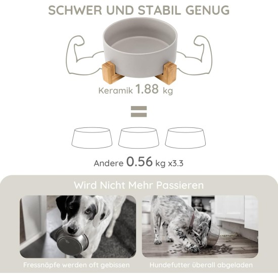 SPUNKYJUNKY Ceramic Double Dog Feeding Bowl with Bamboo Stand, for Cats and Dogs (400 ml, Grey 2) SPUNKYJUNKY Ceramic Double Dog Feeding Bowl with Bamboo Stand, for Cats and Dogs (400 ml, Grey 2)