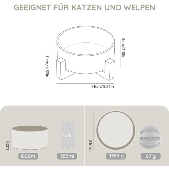 SPUNKYJUNKY Ceramic Double Dog Feeding Bowl with Bamboo Stand, for Cats and Dogs (400 ml, Grey 2) SPUNKYJUNKY Ceramic Double Dog Feeding Bowl with Bamboo Stand, for Cats and Dogs (400 ml, Grey 2)