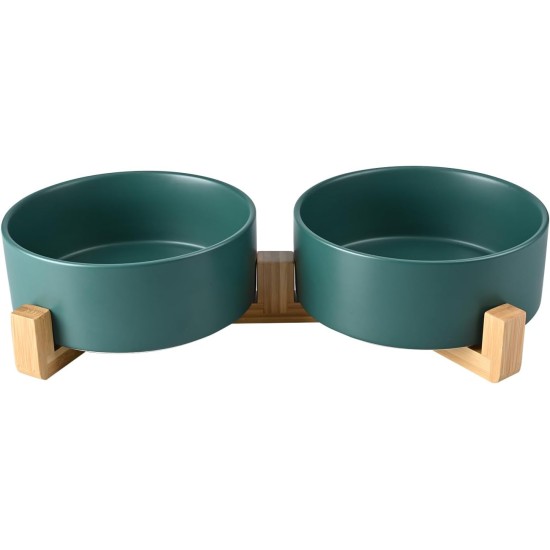 SPUNKYJUNKY Ceramic Double Dog Feeding Bowl with Bamboo Stand, for Cats and Dogs (400 ml, Grey 2) SPUNKYJUNKY Ceramic Double Dog Feeding Bowl with Bamboo Stand, for Cats and Dogs (400 ml, Grey 2)