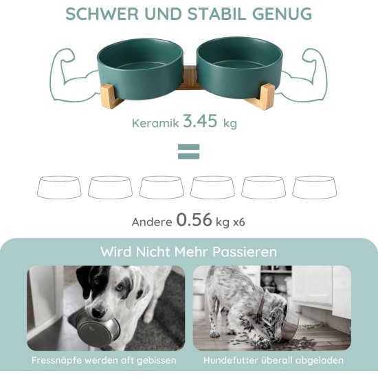 SPUNKYJUNKY Ceramic Double Dog Feeding Bowl with Bamboo Stand, for Cats and Dogs (400 ml, Grey 2) SPUNKYJUNKY Ceramic Double Dog Feeding Bowl with Bamboo Stand, for Cats and Dogs (400 ml, Grey 2)