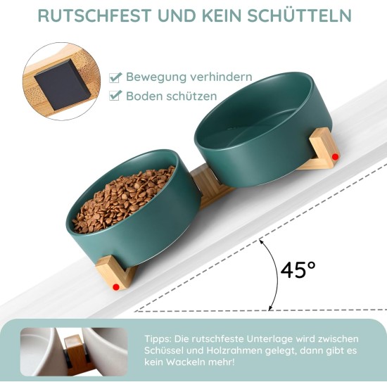 SPUNKYJUNKY Ceramic Double Dog Feeding Bowl with Bamboo Stand, for Cats and Dogs (400 ml, Grey 2) SPUNKYJUNKY Ceramic Double Dog Feeding Bowl with Bamboo Stand, for Cats and Dogs (400 ml, Grey 2)