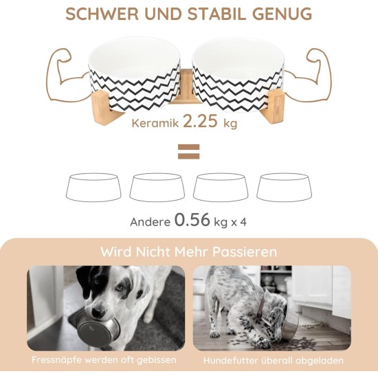 SPUNKYJUNKY Ceramic Double Dog Feeding Bowl with Bamboo Stand, for Cats and Dogs (400 ml, Grey 2) SPUNKYJUNKY Ceramic Double Dog Feeding Bowl with Bamboo Stand, for Cats and Dogs (400 ml, Grey 2)
