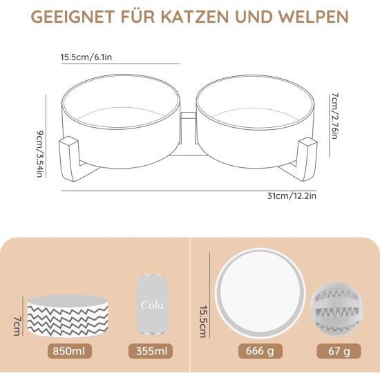 SPUNKYJUNKY Ceramic Double Dog Feeding Bowl with Bamboo Stand, for Cats and Dogs (400 ml, Grey 2) SPUNKYJUNKY Ceramic Double Dog Feeding Bowl with Bamboo Stand, for Cats and Dogs (400 ml, Grey 2)