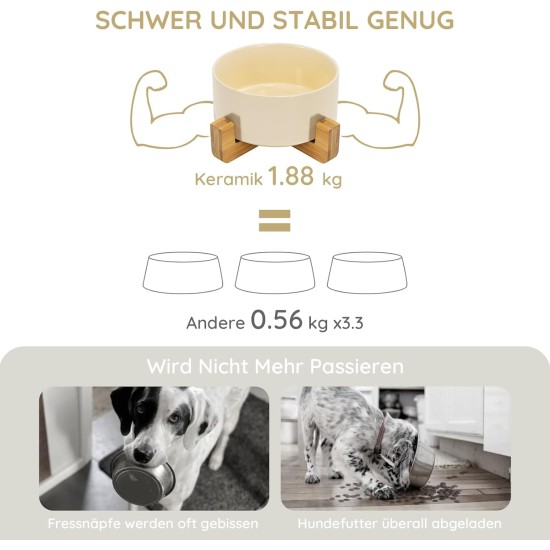 SPUNKYJUNKY Ceramic Double Dog Feeding Bowl with Bamboo Stand, for Cats and Dogs (400 ml, Grey 2) SPUNKYJUNKY Ceramic Double Dog Feeding Bowl with Bamboo Stand, for Cats and Dogs (400 ml, Grey 2)