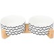 SPUNKYJUNKY Ceramic Double Dog Feeding Bowl with Bamboo Stand, for Cats and Dogs (400 ml, Grey 2) SPUNKYJUNKY Ceramic Double Dog Feeding Bowl with Bamboo Stand, for Cats and Dogs (400 ml, Grey 2)