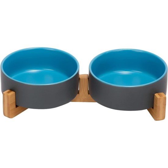 SPUNKYJUNKY Ceramic Double Dog Feeding Bowl with Bamboo Stand, for Cats and Dogs (400 ml, Grey 2) SPUNKYJUNKY Ceramic Double Dog Feeding Bowl with Bamboo Stand, for Cats and Dogs (400 ml, Grey 2)