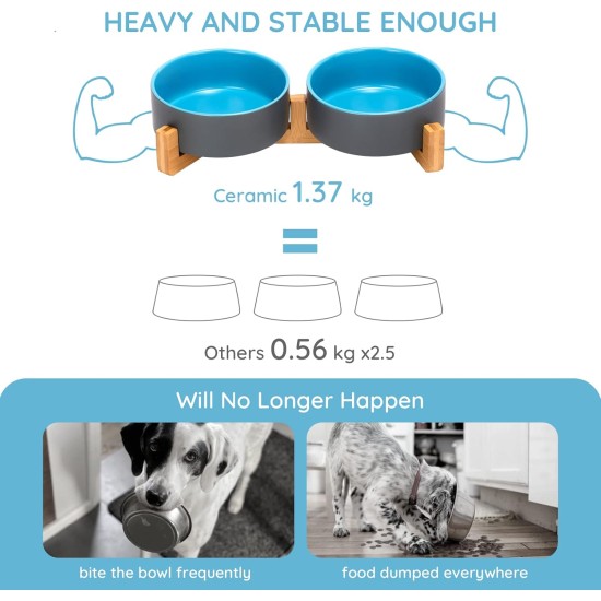 SPUNKYJUNKY Ceramic Double Dog Feeding Bowl with Bamboo Stand, for Cats and Dogs (400 ml, Grey 2) SPUNKYJUNKY Ceramic Double Dog Feeding Bowl with Bamboo Stand, for Cats and Dogs (400 ml, Grey 2)