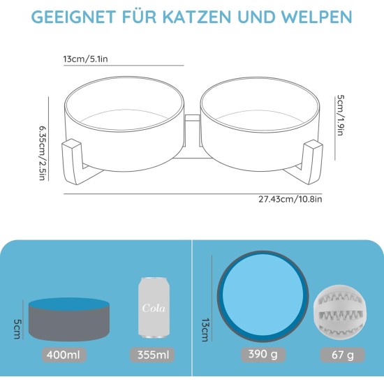 SPUNKYJUNKY Ceramic Double Dog Feeding Bowl with Bamboo Stand, for Cats and Dogs (400 ml, Grey 2) SPUNKYJUNKY Ceramic Double Dog Feeding Bowl with Bamboo Stand, for Cats and Dogs (400 ml, Grey 2)