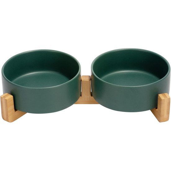 SPUNKYJUNKY Ceramic Double Dog Feeding Bowl with Bamboo Stand, for Cats and Dogs (400 ml, Grey 2) SPUNKYJUNKY Ceramic Double Dog Feeding Bowl with Bamboo Stand, for Cats and Dogs (400 ml, Grey 2)