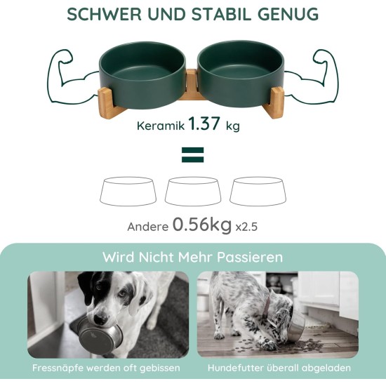SPUNKYJUNKY Ceramic Double Dog Feeding Bowl with Bamboo Stand, for Cats and Dogs (400 ml, Grey 2) SPUNKYJUNKY Ceramic Double Dog Feeding Bowl with Bamboo Stand, for Cats and Dogs (400 ml, Grey 2)
