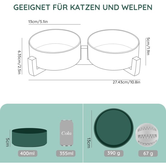SPUNKYJUNKY Ceramic Double Dog Feeding Bowl with Bamboo Stand, for Cats and Dogs (400 ml, Grey 2) SPUNKYJUNKY Ceramic Double Dog Feeding Bowl with Bamboo Stand, for Cats and Dogs (400 ml, Grey 2)