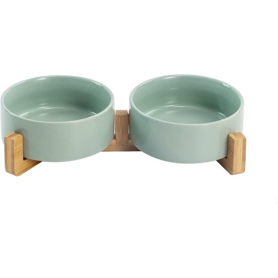 SPUNKYJUNKY Ceramic Double Dog Feeding Bowl with Bamboo Stand, for Cats and Dogs (400 ml, Grey 2) SPUNKYJUNKY Ceramic Double Dog Feeding Bowl with Bamboo Stand, for Cats and Dogs (400 ml, Grey 2)