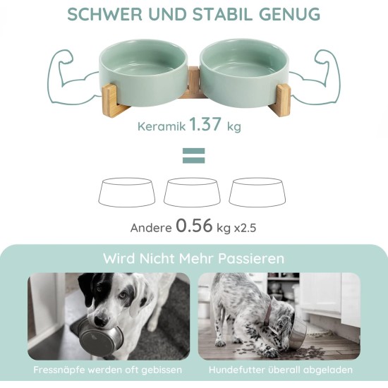 SPUNKYJUNKY Ceramic Double Dog Feeding Bowl with Bamboo Stand, for Cats and Dogs (400 ml, Grey 2) SPUNKYJUNKY Ceramic Double Dog Feeding Bowl with Bamboo Stand, for Cats and Dogs (400 ml, Grey 2)