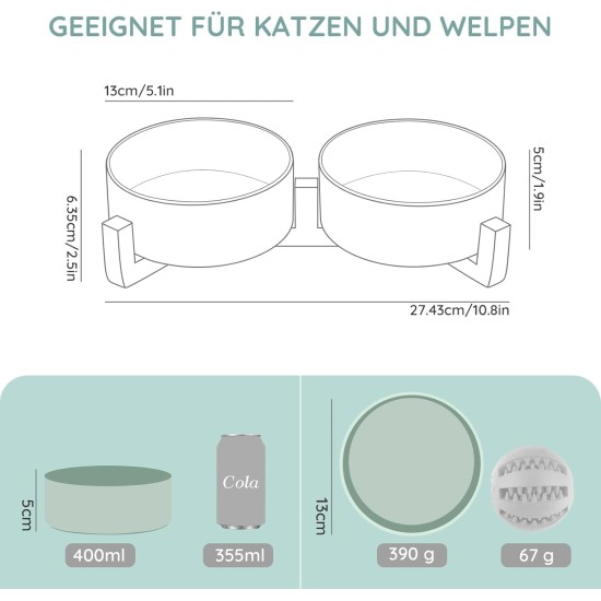 SPUNKYJUNKY Ceramic Double Dog Feeding Bowl with Bamboo Stand, for Cats and Dogs (400 ml, Grey 2) SPUNKYJUNKY Ceramic Double Dog Feeding Bowl with Bamboo Stand, for Cats and Dogs (400 ml, Grey 2)