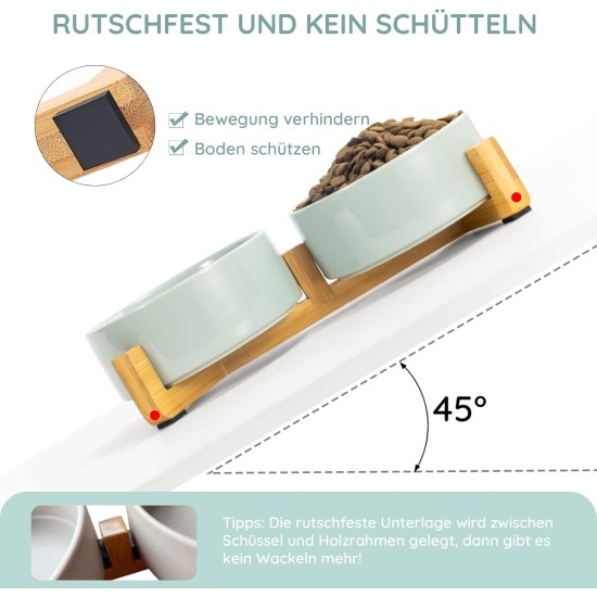 SPUNKYJUNKY Ceramic Double Dog Feeding Bowl with Bamboo Stand, for Cats and Dogs (400 ml, Grey 2) SPUNKYJUNKY Ceramic Double Dog Feeding Bowl with Bamboo Stand, for Cats and Dogs (400 ml, Grey 2)
