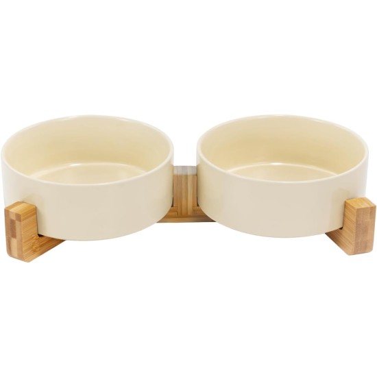 SPUNKYJUNKY Ceramic Double Dog Feeding Bowl with Bamboo Stand, for Cats and Dogs (400 ml, Grey 2) SPUNKYJUNKY Ceramic Double Dog Feeding Bowl with Bamboo Stand, for Cats and Dogs (400 ml, Grey 2)