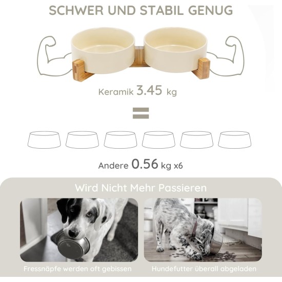 SPUNKYJUNKY Ceramic Double Dog Feeding Bowl with Bamboo Stand, for Cats and Dogs (400 ml, Grey 2) SPUNKYJUNKY Ceramic Double Dog Feeding Bowl with Bamboo Stand, for Cats and Dogs (400 ml, Grey 2)