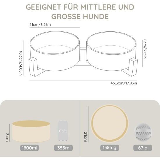 SPUNKYJUNKY Ceramic Double Dog Feeding Bowl with Bamboo Stand, for Cats and Dogs (400 ml, Grey 2) SPUNKYJUNKY Ceramic Double Dog Feeding Bowl with Bamboo Stand, for Cats and Dogs (400 ml, Grey 2)