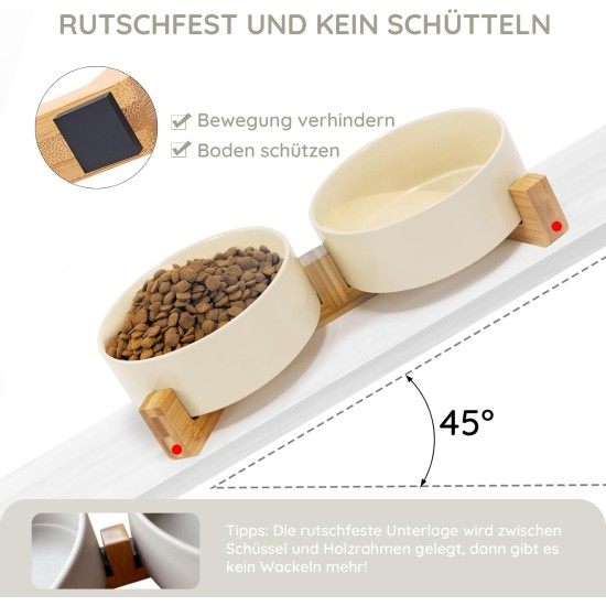 SPUNKYJUNKY Ceramic Double Dog Feeding Bowl with Bamboo Stand, for Cats and Dogs (400 ml, Grey 2) SPUNKYJUNKY Ceramic Double Dog Feeding Bowl with Bamboo Stand, for Cats and Dogs (400 ml, Grey 2)