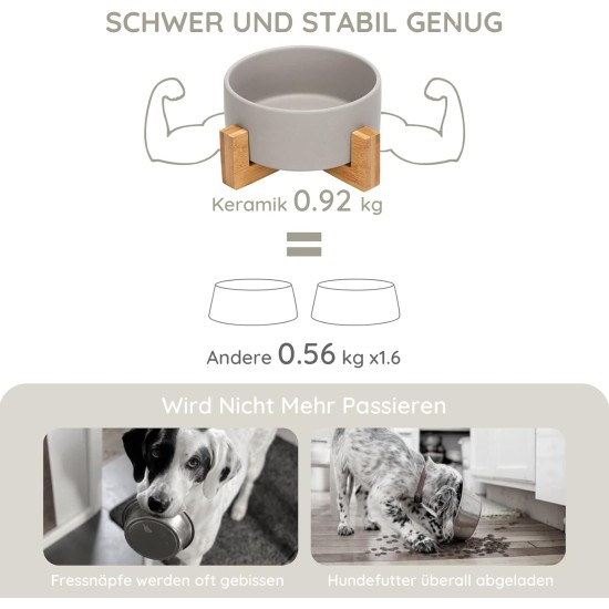 SPUNKYJUNKY Ceramic Double Dog Feeding Bowl with Bamboo Stand, for Cats and Dogs (400 ml, Grey 2) SPUNKYJUNKY Ceramic Double Dog Feeding Bowl with Bamboo Stand, for Cats and Dogs (400 ml, Grey 2)