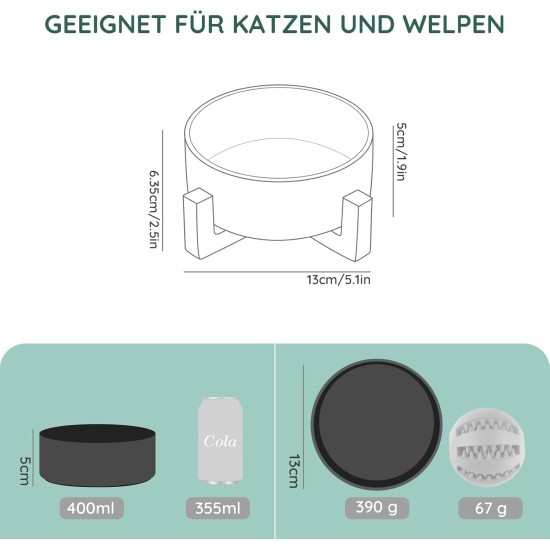 SPUNKYJUNKY Ceramic Double Dog Feeding Bowl with Bamboo Stand, for Cats and Dogs (400 ml, Grey 2) SPUNKYJUNKY Ceramic Double Dog Feeding Bowl with Bamboo Stand, for Cats and Dogs (400 ml, Grey 2)
