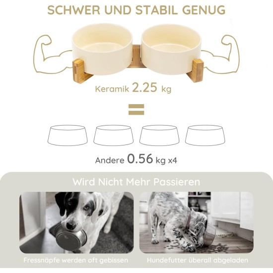 SPUNKYJUNKY Ceramic Double Dog Feeding Bowl with Bamboo Stand, for Cats and Dogs (400 ml, Grey 2) SPUNKYJUNKY Ceramic Double Dog Feeding Bowl with Bamboo Stand, for Cats and Dogs (400 ml, Grey 2)