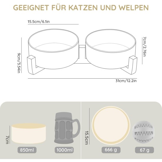 SPUNKYJUNKY Ceramic Double Dog Feeding Bowl with Bamboo Stand, for Cats and Dogs (400 ml, Grey 2) SPUNKYJUNKY Ceramic Double Dog Feeding Bowl with Bamboo Stand, for Cats and Dogs (400 ml, Grey 2)