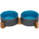 SPUNKYJUNKY Ceramic Double Dog Feeding Bowl with Bamboo Stand, for Cats and Dogs (400 ml, Grey 2) SPUNKYJUNKY Ceramic Double Dog Feeding Bowl with Bamboo Stand, for Cats and Dogs (400 ml, Grey 2)