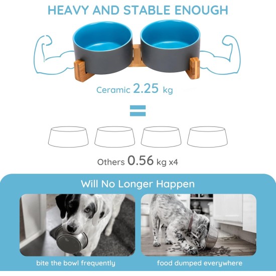 SPUNKYJUNKY Ceramic Double Dog Feeding Bowl with Bamboo Stand, for Cats and Dogs (400 ml, Grey 2) SPUNKYJUNKY Ceramic Double Dog Feeding Bowl with Bamboo Stand, for Cats and Dogs (400 ml, Grey 2)