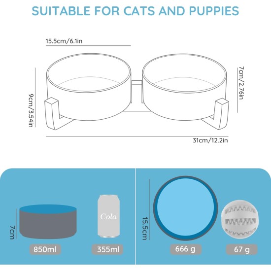 SPUNKYJUNKY Ceramic Double Dog Feeding Bowl with Bamboo Stand, for Cats and Dogs (400 ml, Grey 2) SPUNKYJUNKY Ceramic Double Dog Feeding Bowl with Bamboo Stand, for Cats and Dogs (400 ml, Grey 2)