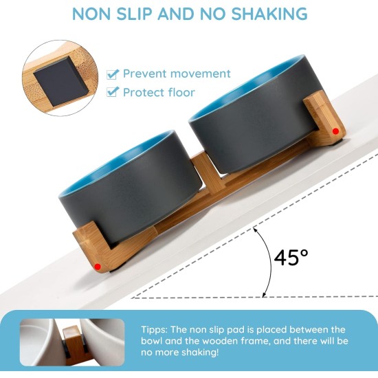 SPUNKYJUNKY Ceramic Double Dog Feeding Bowl with Bamboo Stand, for Cats and Dogs (400 ml, Grey 2) SPUNKYJUNKY Ceramic Double Dog Feeding Bowl with Bamboo Stand, for Cats and Dogs (400 ml, Grey 2)