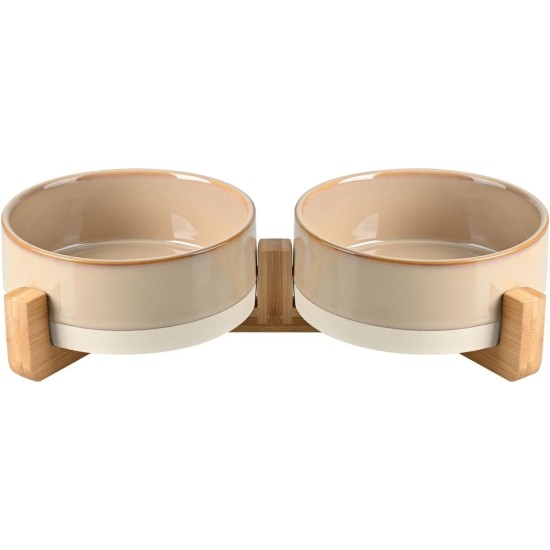 SPUNKYJUNKY Ceramic Double Dog Feeding Bowl with Bamboo Stand, for Cats and Dogs (400 ml, Grey 2) SPUNKYJUNKY Ceramic Double Dog Feeding Bowl with Bamboo Stand, for Cats and Dogs (400 ml, Grey 2)