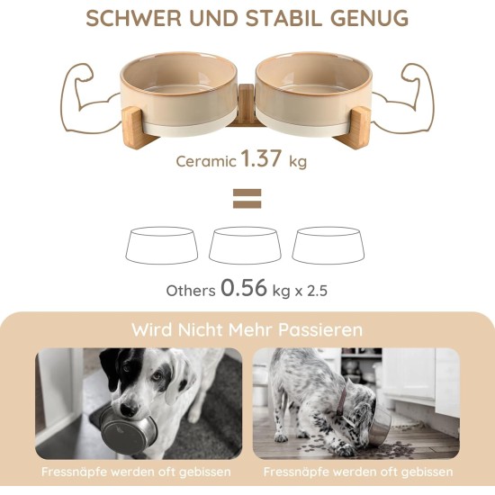 SPUNKYJUNKY Ceramic Double Dog Feeding Bowl with Bamboo Stand, for Cats and Dogs (400 ml, Grey 2) SPUNKYJUNKY Ceramic Double Dog Feeding Bowl with Bamboo Stand, for Cats and Dogs (400 ml, Grey 2)