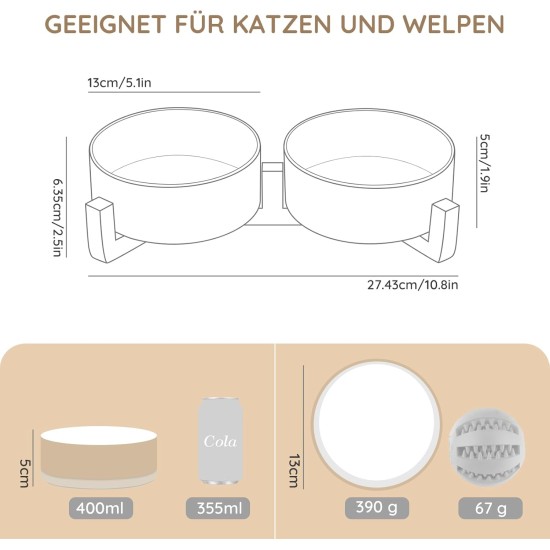 SPUNKYJUNKY Ceramic Double Dog Feeding Bowl with Bamboo Stand, for Cats and Dogs (400 ml, Grey 2) SPUNKYJUNKY Ceramic Double Dog Feeding Bowl with Bamboo Stand, for Cats and Dogs (400 ml, Grey 2)