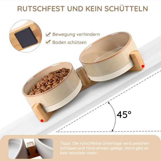 SPUNKYJUNKY Ceramic Double Dog Feeding Bowl with Bamboo Stand, for Cats and Dogs (400 ml, Grey 2) SPUNKYJUNKY Ceramic Double Dog Feeding Bowl with Bamboo Stand, for Cats and Dogs (400 ml, Grey 2)