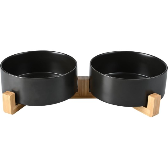 SPUNKYJUNKY Ceramic Double Dog Feeding Bowl with Bamboo Stand, for Cats and Dogs (400 ml, Grey 2) SPUNKYJUNKY Ceramic Double Dog Feeding Bowl with Bamboo Stand, for Cats and Dogs (400 ml, Grey 2)