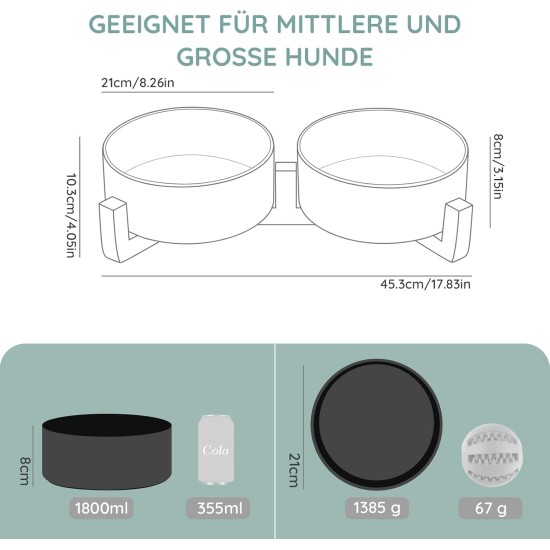 SPUNKYJUNKY Ceramic Double Dog Feeding Bowl with Bamboo Stand, for Cats and Dogs (400 ml, Grey 2) SPUNKYJUNKY Ceramic Double Dog Feeding Bowl with Bamboo Stand, for Cats and Dogs (400 ml, Grey 2)