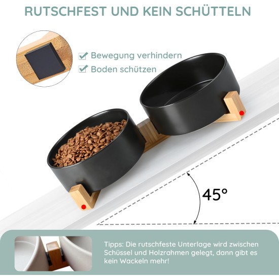 SPUNKYJUNKY Ceramic Double Dog Feeding Bowl with Bamboo Stand, for Cats and Dogs (400 ml, Grey 2) SPUNKYJUNKY Ceramic Double Dog Feeding Bowl with Bamboo Stand, for Cats and Dogs (400 ml, Grey 2)