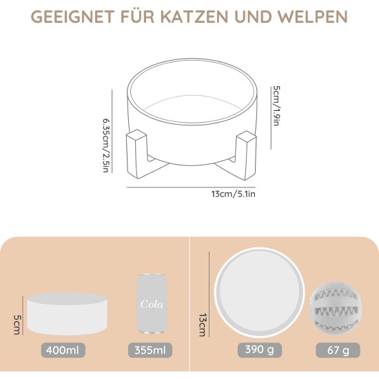 SPUNKYJUNKY Ceramic Double Dog Feeding Bowl with Bamboo Stand, for Cats and Dogs (400 ml, Grey 2) SPUNKYJUNKY Ceramic Double Dog Feeding Bowl with Bamboo Stand, for Cats and Dogs (400 ml, Grey 2)