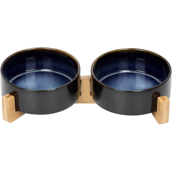 SPUNKYJUNKY Ceramic Double Dog Feeding Bowl with Bamboo Stand, for Cats and Dogs (400 ml, Grey 2) SPUNKYJUNKY Ceramic Double Dog Feeding Bowl with Bamboo Stand, for Cats and Dogs (400 ml, Grey 2)